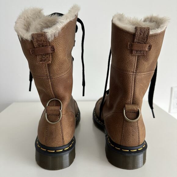 Dr Martens Aimilita Boots Women 8 Brown Leather Lace Up Fur Lined Grizzly Tan 39 - Picture 6 of 11